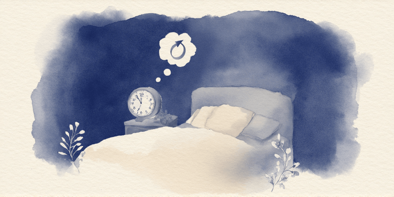 Late night bedroom scene showing someone awake with racing thoughts about an ex