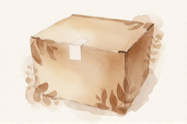 Packed belongings box illustration showing neutral practical handling of an ex's items